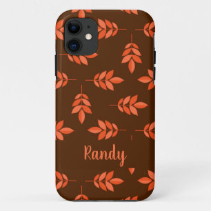 Red leaves custom name brown iPhone 11 case