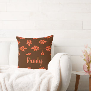Red leaves custom name brown throw pillow