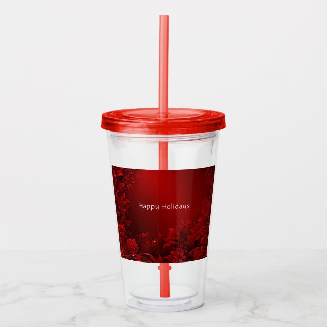 Red Leaves Floral Holiday Acrylic Tumbler (Front)