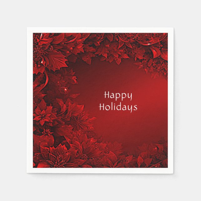 Red Leaves Floral Holiday Napkin (Front)