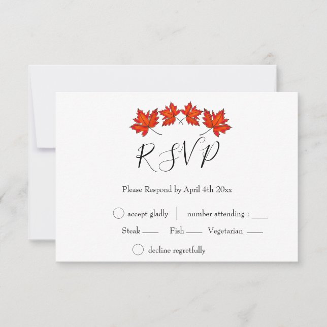 Red leaves, Maple leaves, Autumn colours RSVP Card (Front)