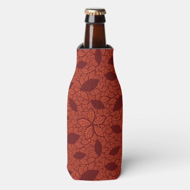 Red leaves pattern on orange bottle cooler (Bottle Front)