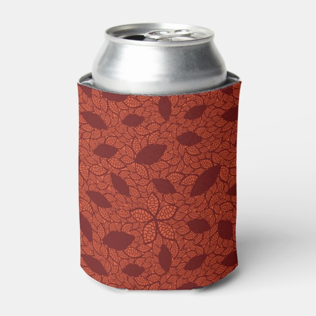 Red leaves pattern on orange can cooler (Can Front)