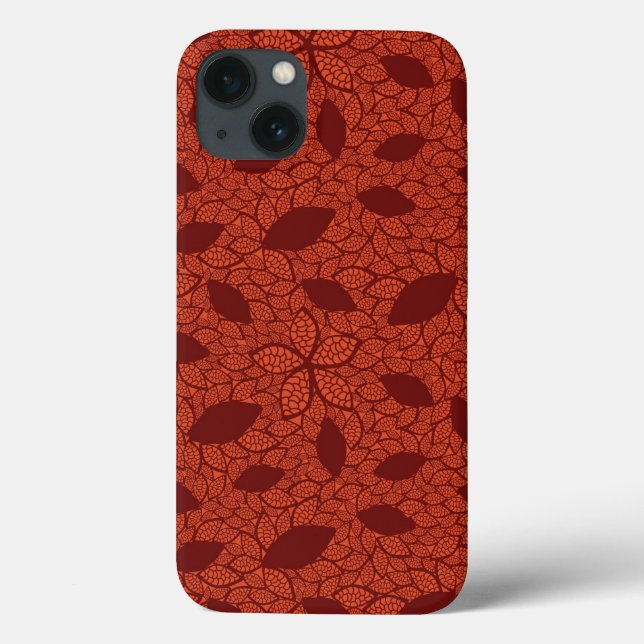 Red leaves pattern on orange Case-Mate iPhone case (Back)