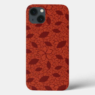 Red leaves pattern on orange iPhone 13 case