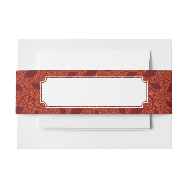 Red leaves pattern on orange invitation belly band (Front Example)