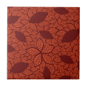 Red leaves pattern on orange tile