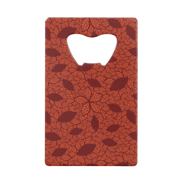 Red leaves pattern on orange wallet bottle opener (Front)