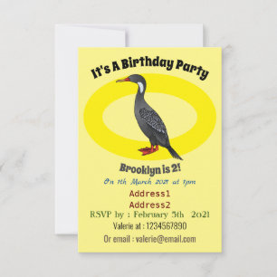 Red-legged cormorant bird cartoon illustration invitation