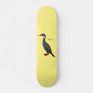 Red-legged cormorant bird cartoon illustration skateboard
