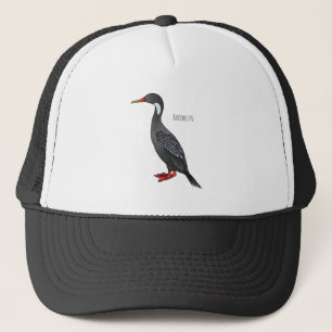 Red-legged cormorant bird cartoon illustration trucker hat
