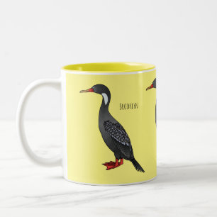 Red-legged cormorant bird cartoon illustration Two-Tone coffee mug