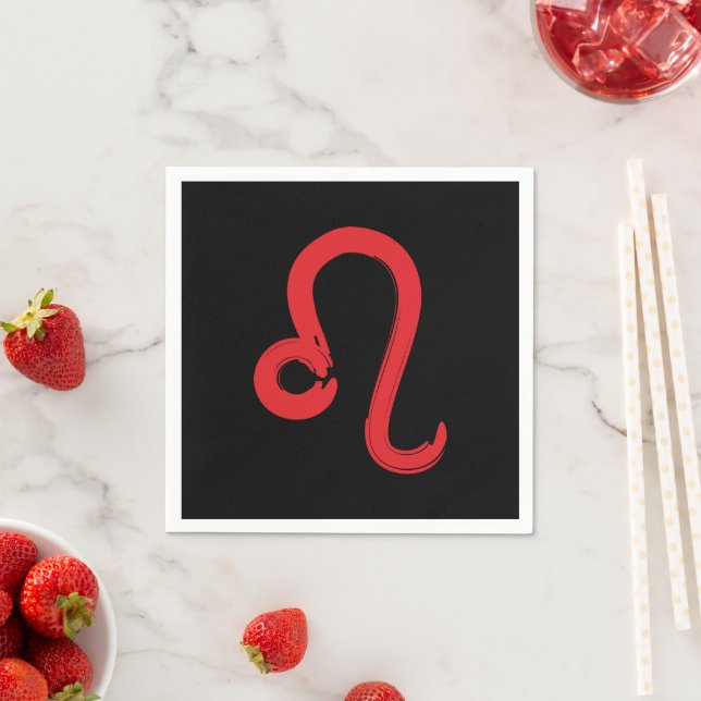 Red LEO Zodiac Sign July August Birthday Astrology Napkin (Insitu)