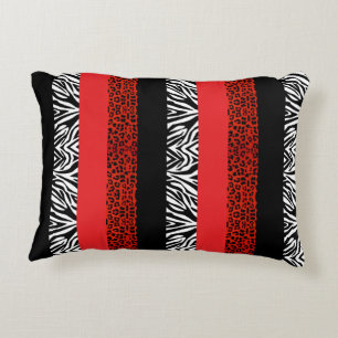 Red Leopard and Zebra Custom Animal Print Accent Pillow