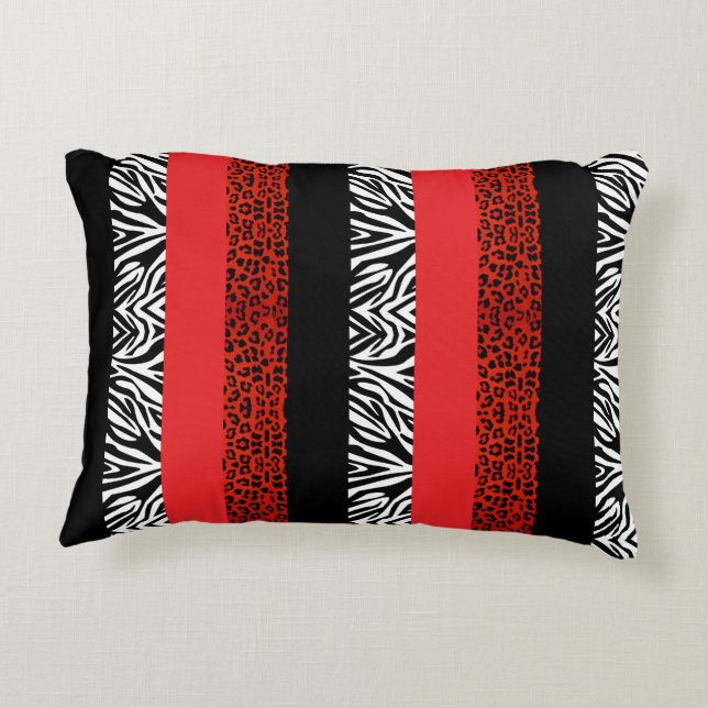 Red Leopard and Zebra Custom Animal Print Accent Pillow (Back)