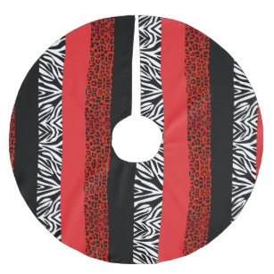 Red Leopard and Zebra Custom Animal Print Brushed Polyester Tree Skirt