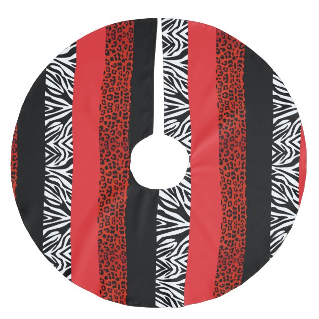 Red Leopard and Zebra Custom Animal Print Brushed Polyester Tree Skirt (Front)