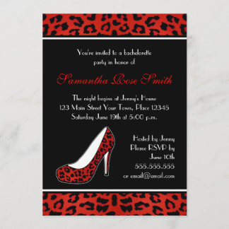 Red Leopard Animal Print Heel Bachelorette Party Invitation