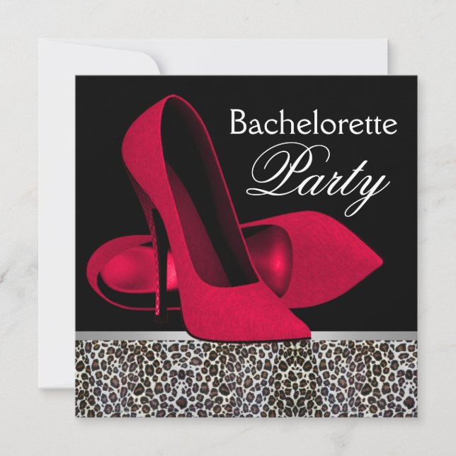 Red Leopard Bachelorette Party Invitations (Front)