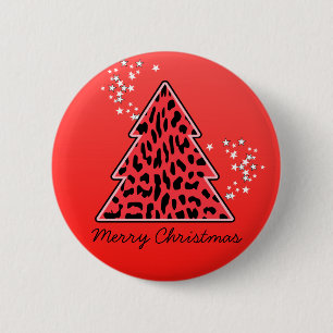 Red Leopard Cheetah Christmas Tree 2 Inch Round Button