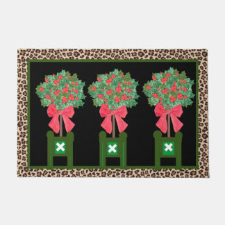 Red Leopard Holly Berry Chinoiserie Doormat