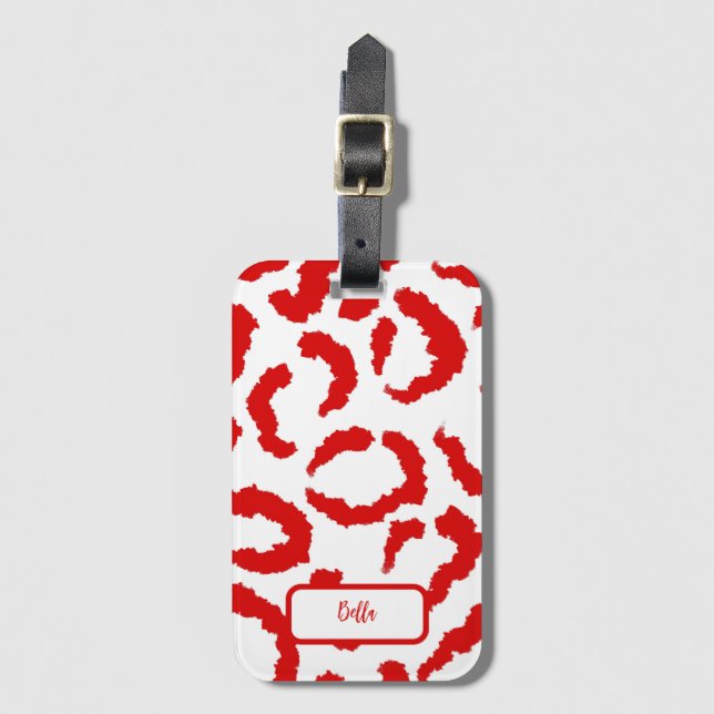 Red Leopard Pattern Luggage Tag (Front Vertical)