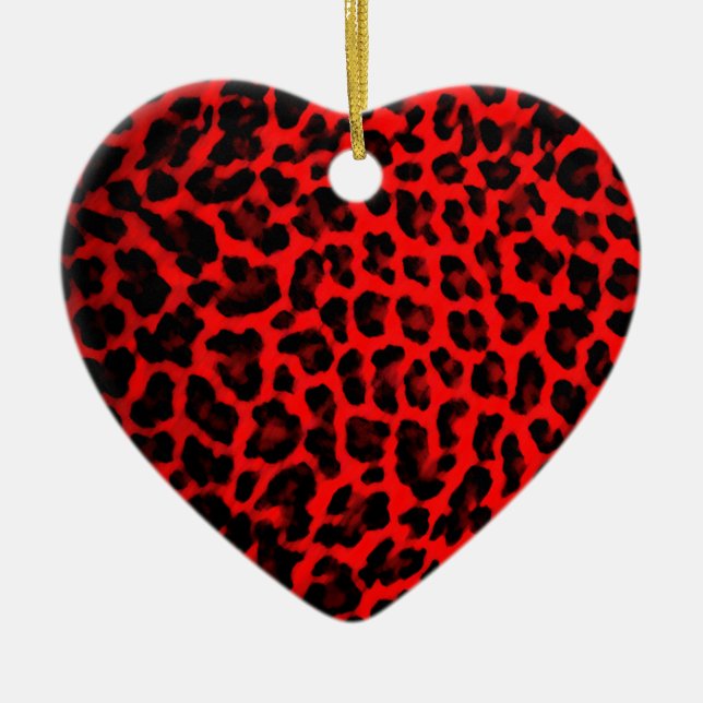Red Leopard Print Ceramic Ornament (Front)