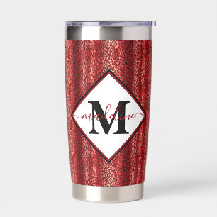Red leopard print personalized insulated tumbler