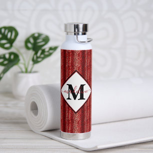 Red leopard print personalized water bottle