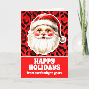 Red leopard Print Retro Santa Claus Christmas Holiday Card