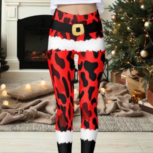 Red Leopard Print Santa Claus Costume Christmas Leggings