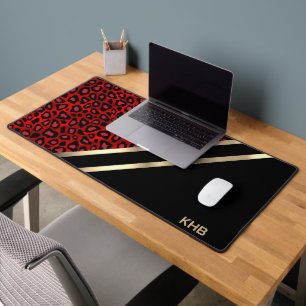 Red Leopard with Gold & Black - Monogram Desk Mat