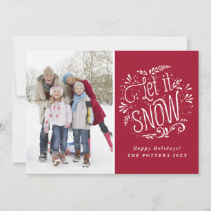 Red Let It Snow Rustic Calligraphy Holiday Photo Card