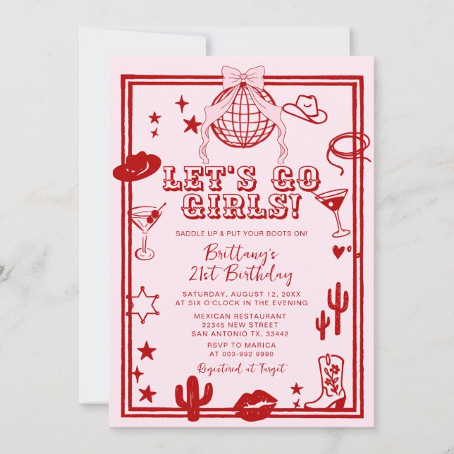 Red Let's Go Girls Anniversaire Fête Invitation (Devant)