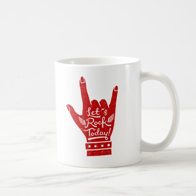 Red Lets Rock Today Hand Pose Grunge Mug (Right)