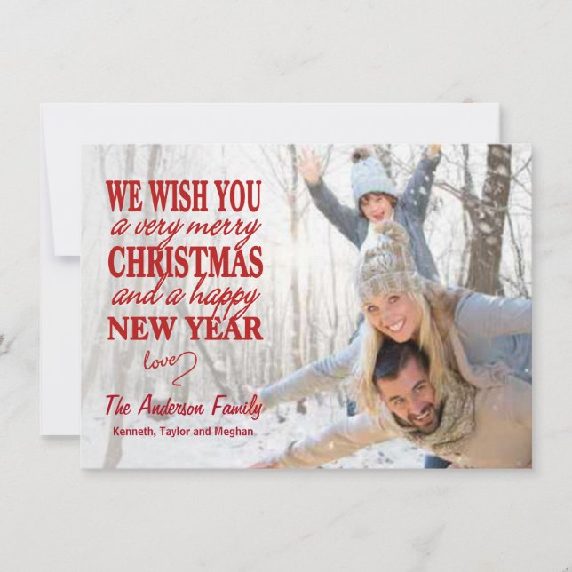 Red Lettered Merry Christmas Full-Bleed Flat Cards (Front)