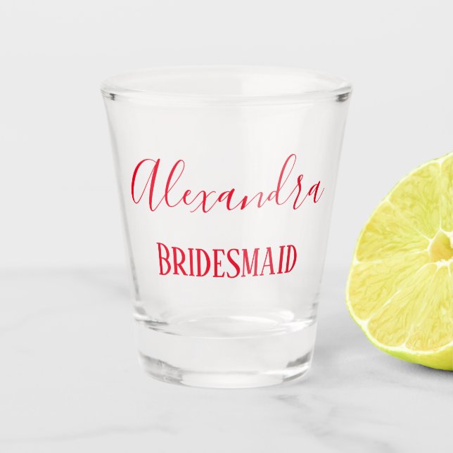 Red Lettering Bridesmaid Keepsake Shot Glass (Front)