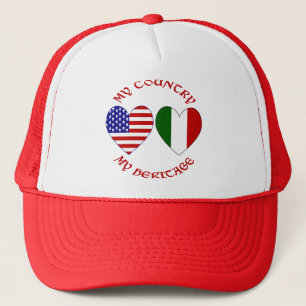 Red Letters Italian USA Country Heritage Trucker Hat