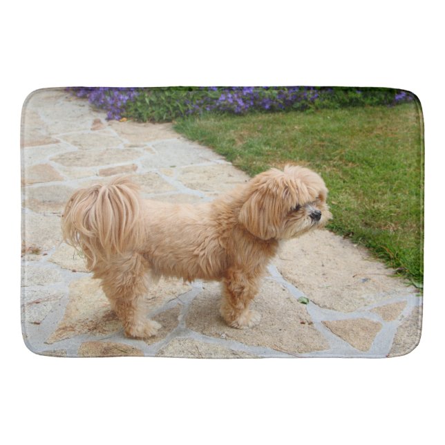 Red Lhasa Apso dog Bath Mat (Front)