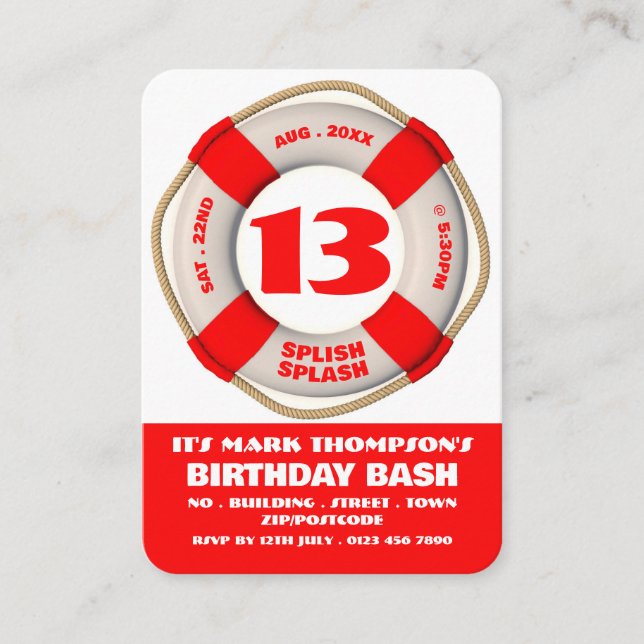 Red Life Ring, Pool Party Birthday Handout Tickets (Front)