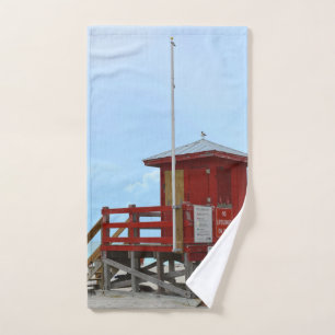 Red Lifeguard Tower No Lifeguard On Duty Hand Towel