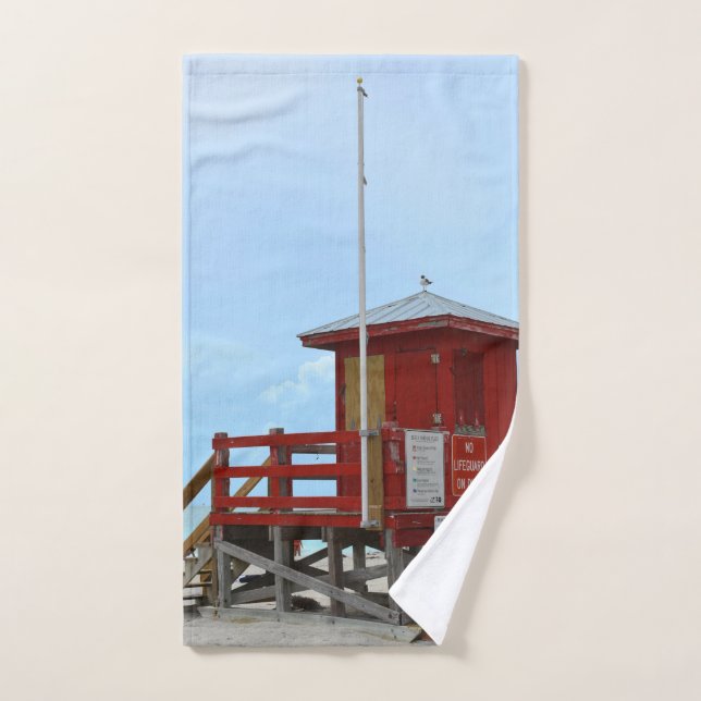 Red Lifeguard Tower No Lifeguard On Duty Hand Towel (Hand Towel)