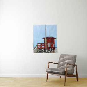 Red Lifeguard Tower No Lifeguard On Duty Tapestry