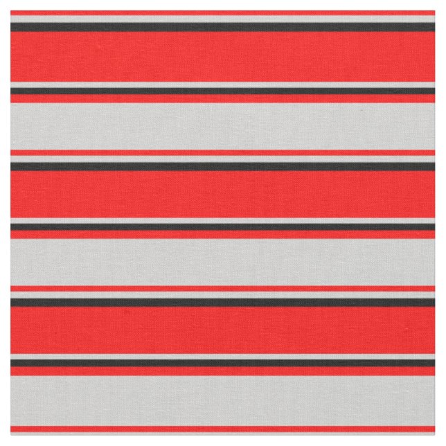 Red, Light Grey & Black Stripes Fabric (Close Up)