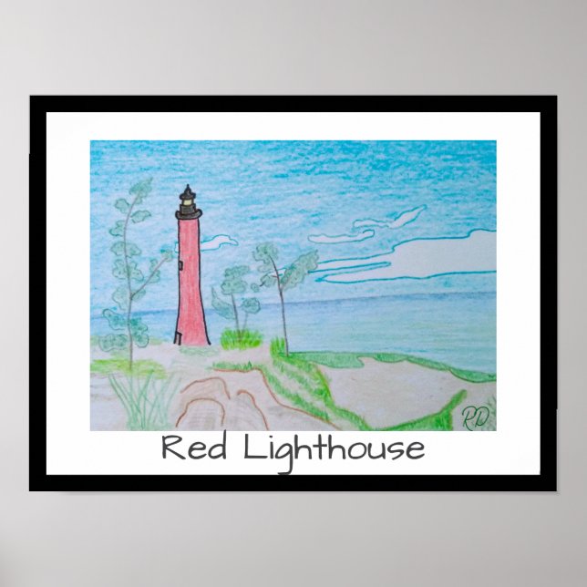 Red Light House at the Beach Poster (Front)