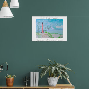 Red Light House at the Beach Poster