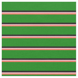 Red, Light Pink, Black, and Green Lines Pattern Fabric