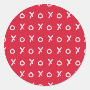 Red & Light Pink X O XO XO's Trendy Cute Classic Round Sticker