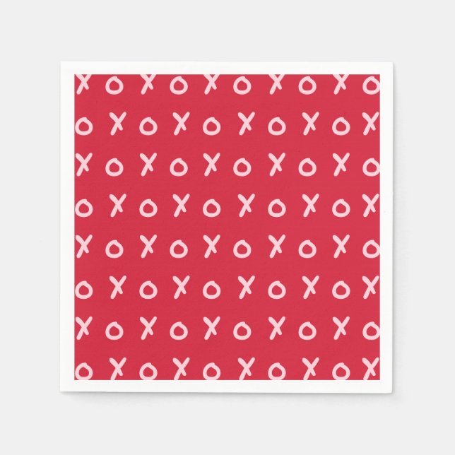 Red & Light Pink X O XO XO's Trendy Cute Napkin (Front)