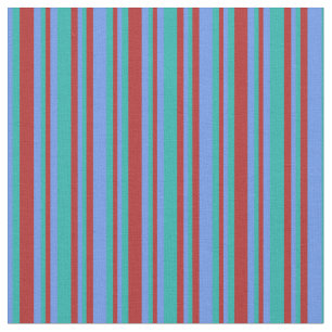 Red, Light Sea Green, and Cornflower Blue Pattern Fabric